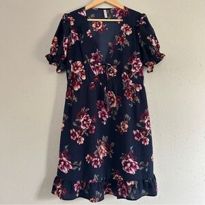 🦋 Xhilaration Blue Purple Floral Mini Dress Ruffle Formal Casual Medium